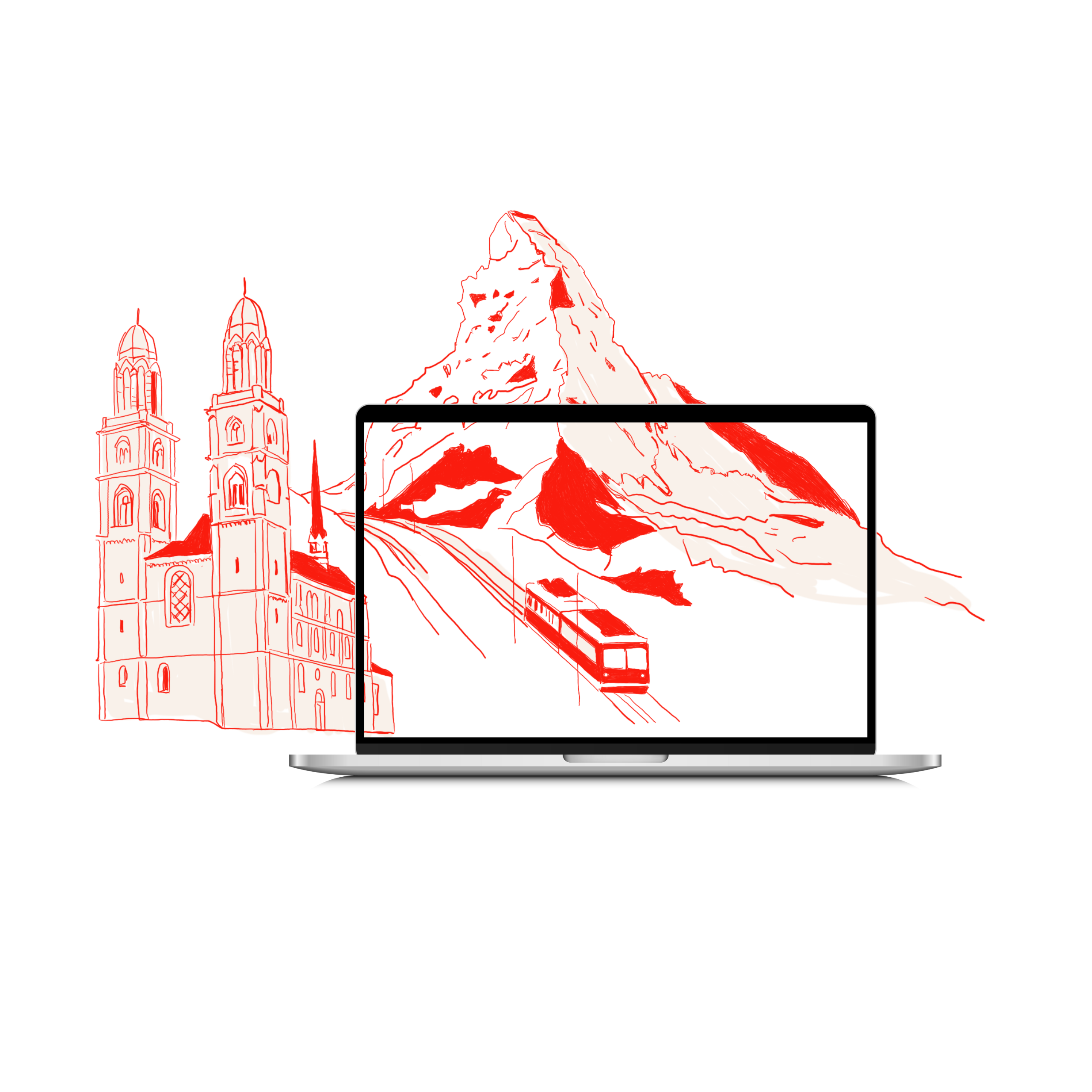 Swissed - Webdesign und Illustration für Schweiz Tourismusprojekt mit Landschaftsillustration