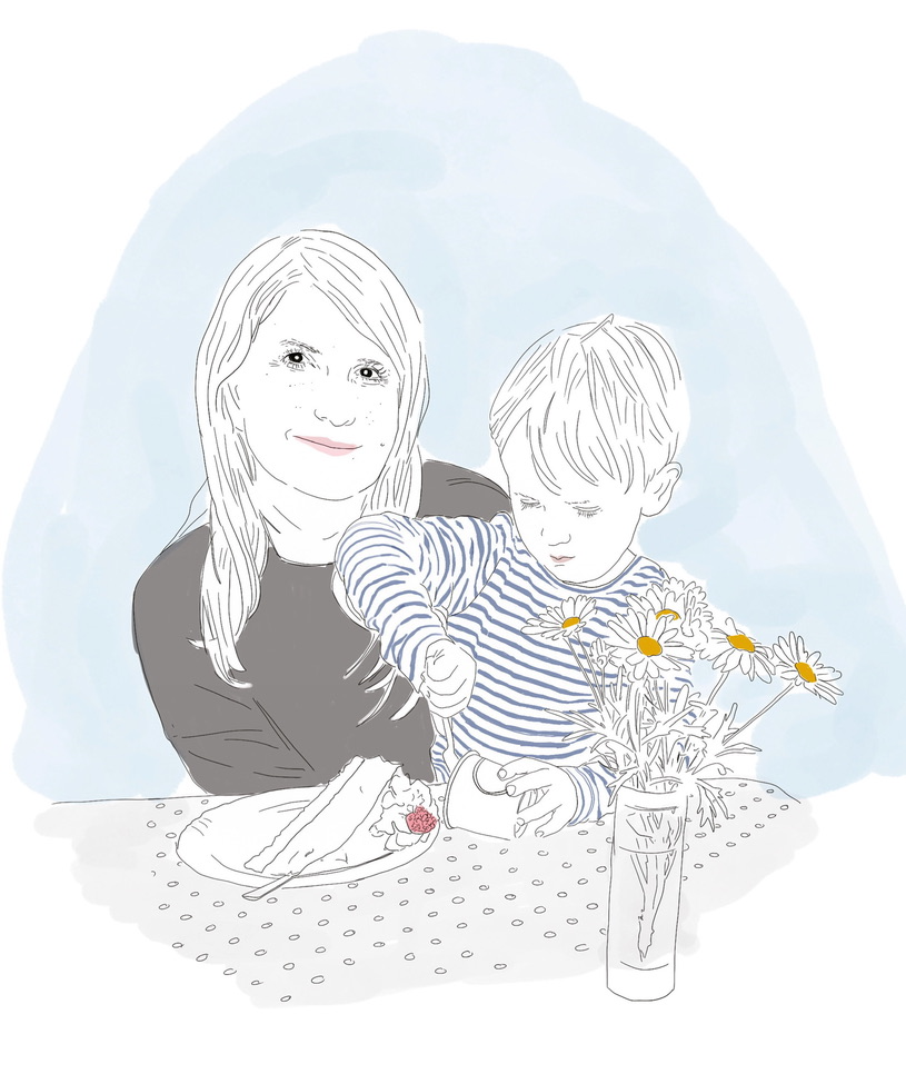 Portrait-Illustration einer Person mit kurzem Haar und neutralem Ausdruck